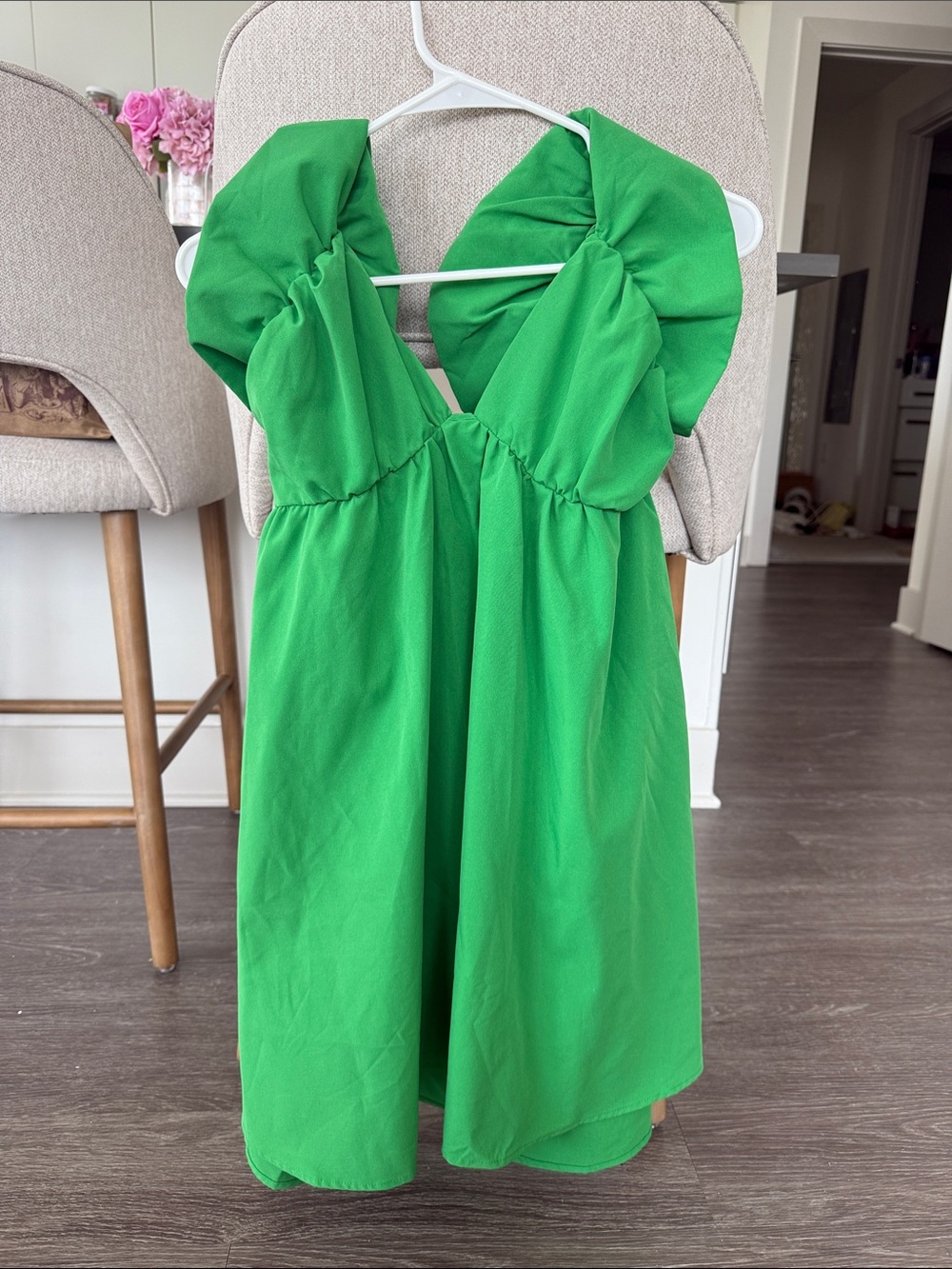 ' Bright Green Ruffle-Shoulder Dress ties in back